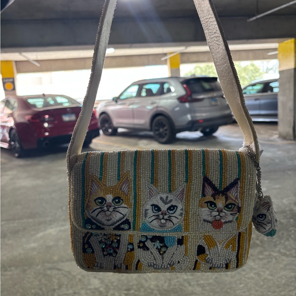 Beaded Cat Design Shoulder Bag - Picture 4 of 4